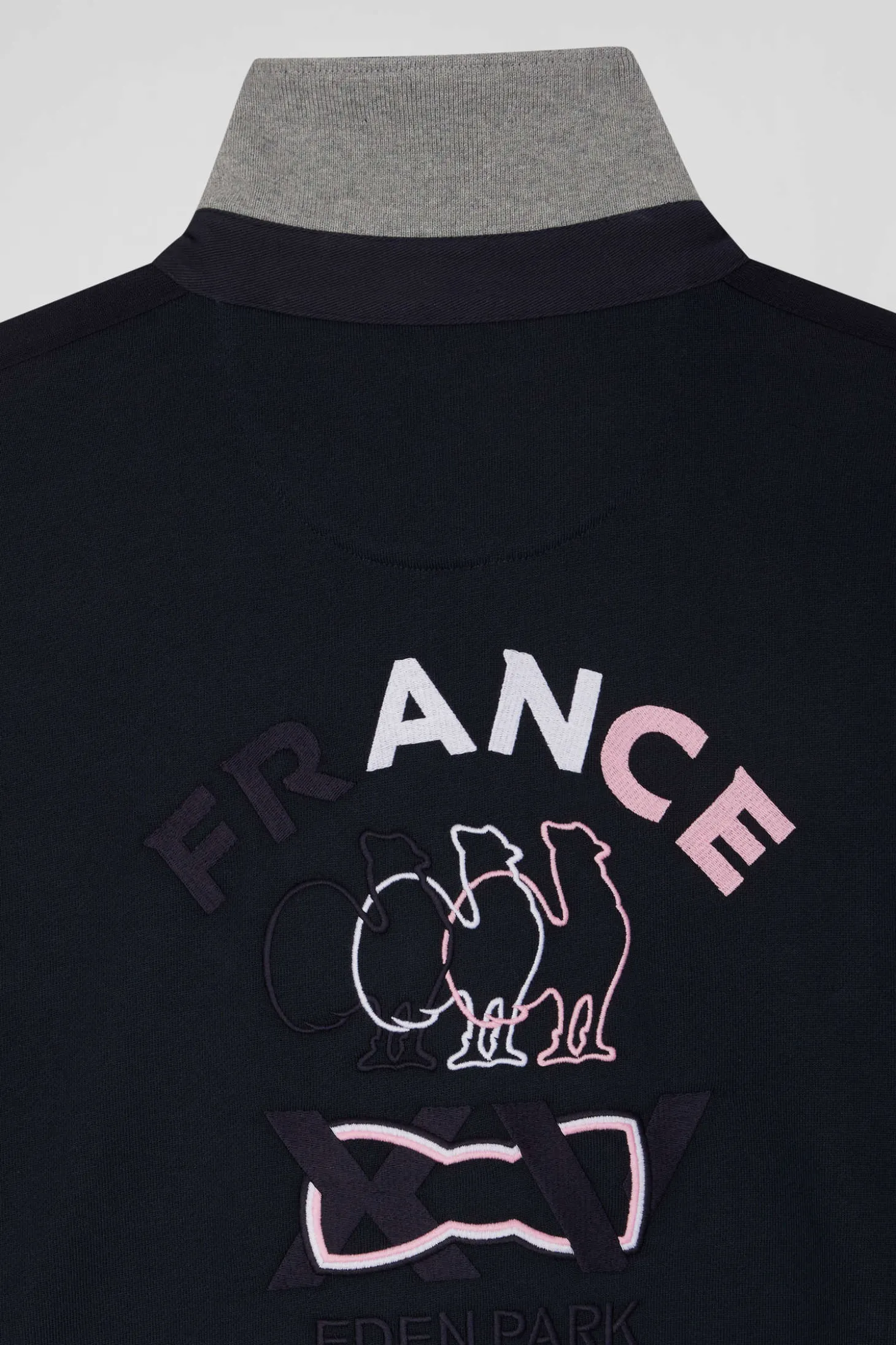 Sweatshirt col maillot en coton bleu marine broderie XV de France coupe Regular