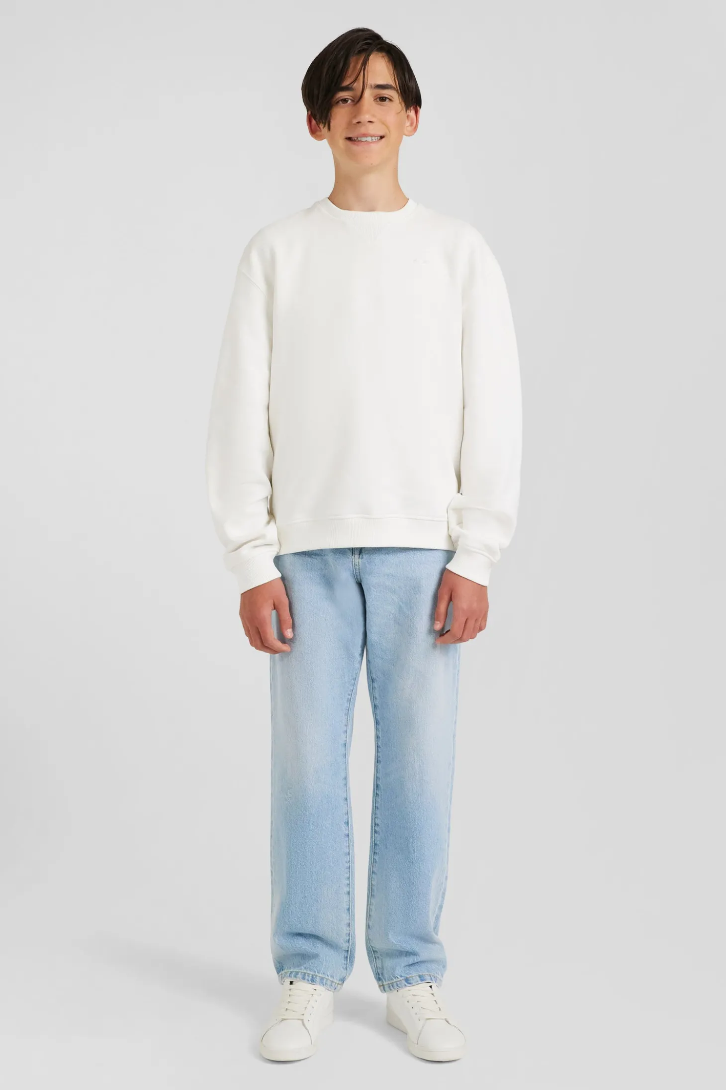 Sweatshirt col rond en coton écru coupe Oversized