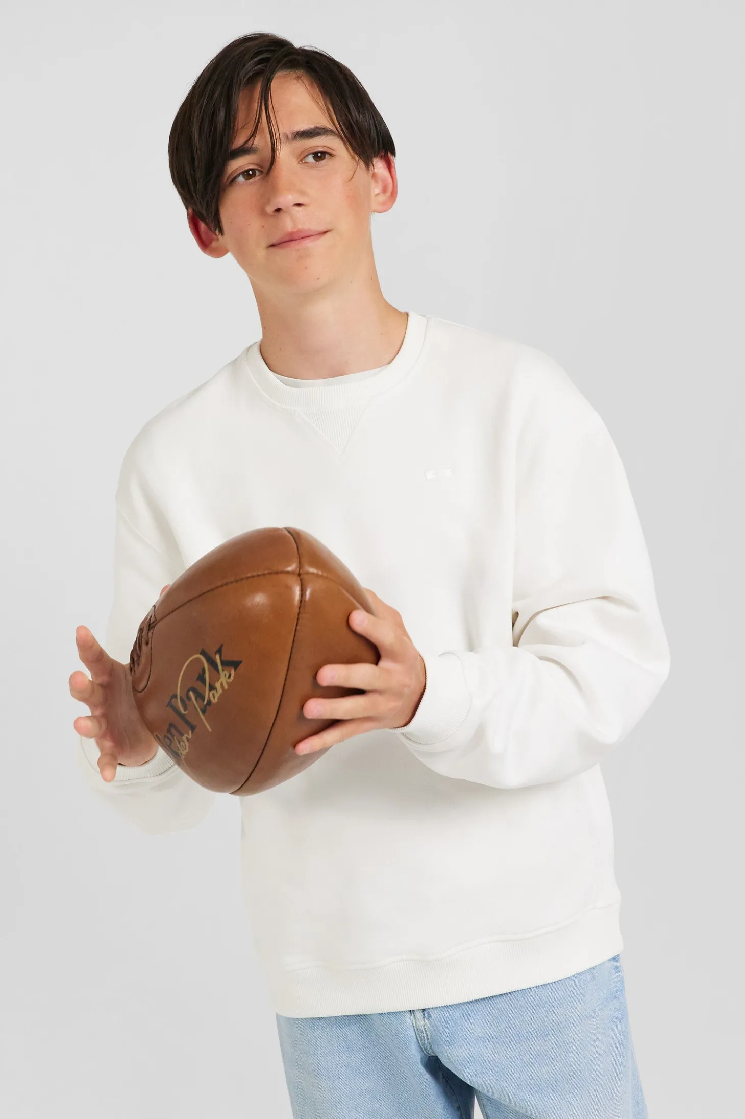 Sweatshirt col rond en coton écru coupe Oversized