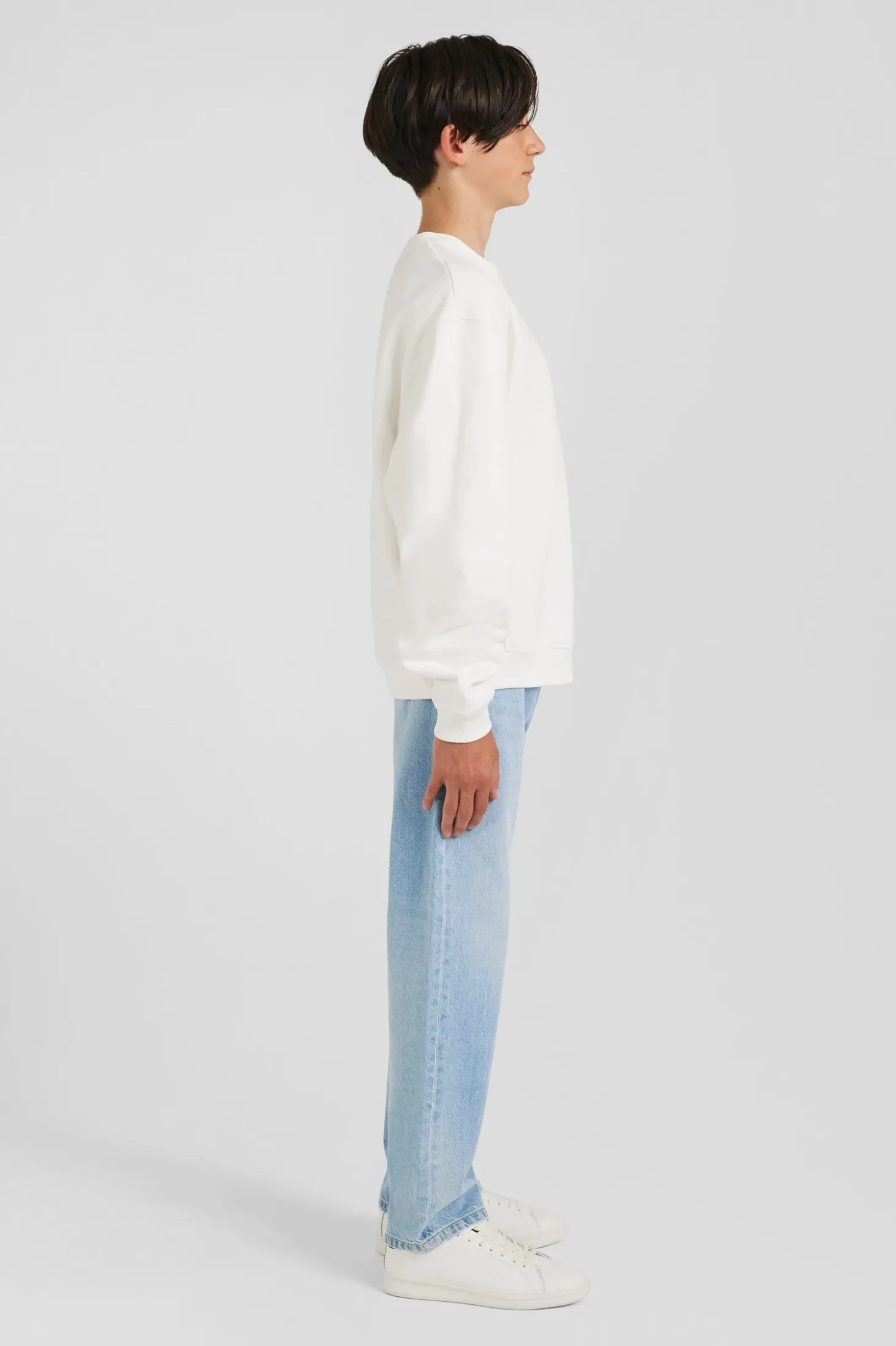 Sweatshirt col rond en coton écru coupe Oversized
