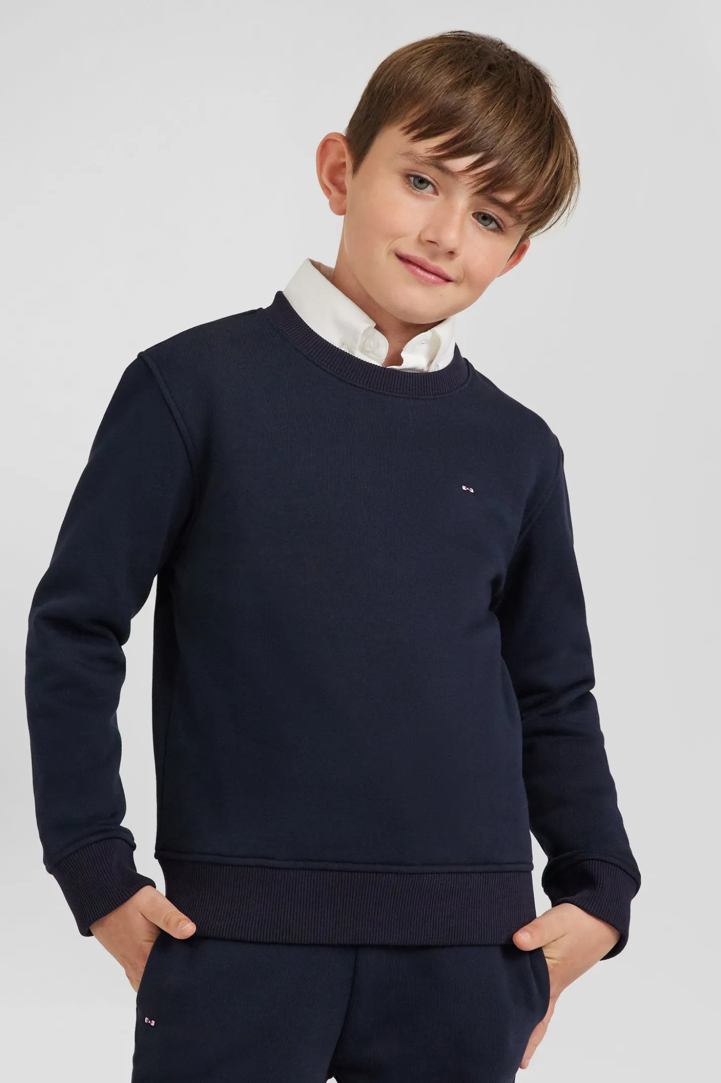 Sweatshirt en coton bleu marine à col rond coupe Regular