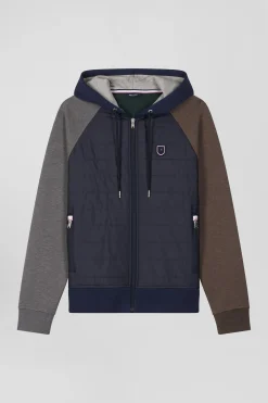 Sweatshirt en coton mélangé parmenture matelassée bleu marine coupe Regular