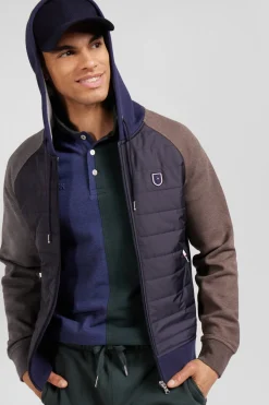 Sweatshirt en coton mélangé parmenture matelassée bleu marine coupe Regular