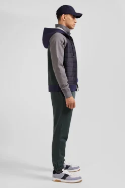 Sweatshirt en coton mélangé parmenture matelassée bleu marine coupe Regular