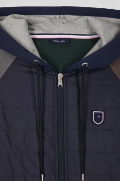 Sweatshirt en coton mélangé parmenture matelassée bleu marine coupe Regular