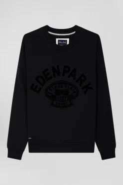 Sweatshirt en coton noir à impression velours floqué coupe Relaxed