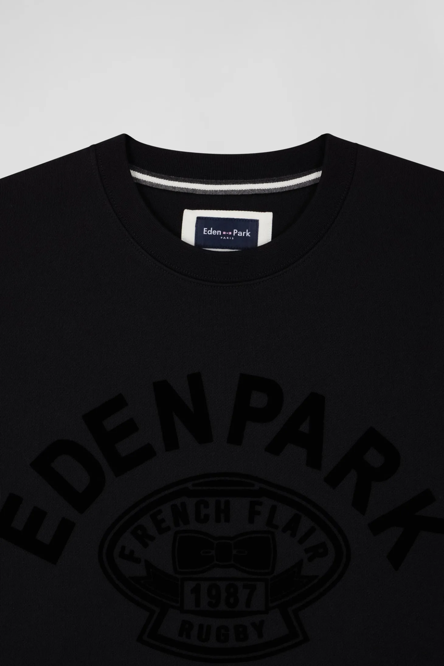 Sweatshirt en coton noir à impression velours floqué coupe Relaxed