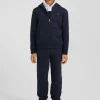 Sweatshirt zippé à capuche en coton bleu marine coupe Regular