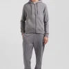 Sweatshirt zippé à capuche en molleton coton gris coupe Regular