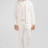 Sweatshirt zippé à capuche en molleton coton écru coupe Regular