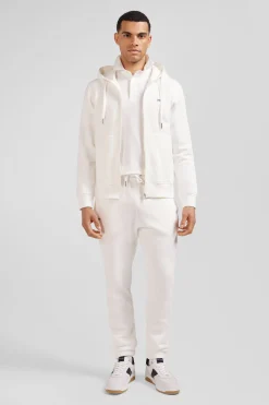 Sweatshirt zippé à capuche en molleton coton écru coupe Regular
