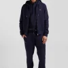 Sweatshirt zippé à capuche en molleton coton bleu marine coupe Regular