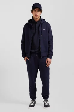 Sweatshirt zippé à capuche en molleton coton bleu marine coupe Regular