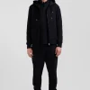 Sweatshirt zippé à capuche en molleton coton noir coupe Regular