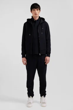 Sweatshirt zippé à capuche en molleton coton noir coupe Regular