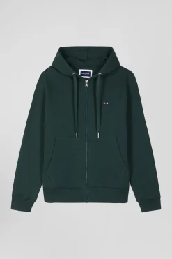 Sweatshirt zippé à capuche en molleton coton vert coupe Regular