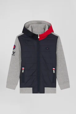 Sweatshirt zippé à capuche à parmenture matelassée bleu marine coupe Regular