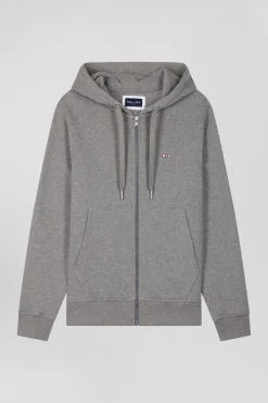 Sweatshirt zippé à capuche en molleton coton gris coupe Regular