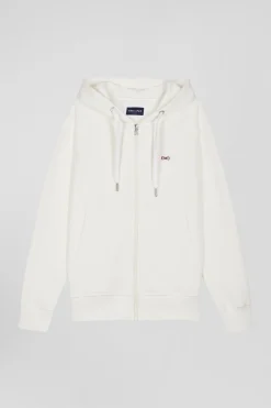 Sweatshirt zippé à capuche en molleton coton écru coupe Regular