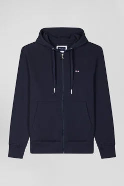 Sweatshirt zippé à capuche en molleton coton bleu marine coupe Regular