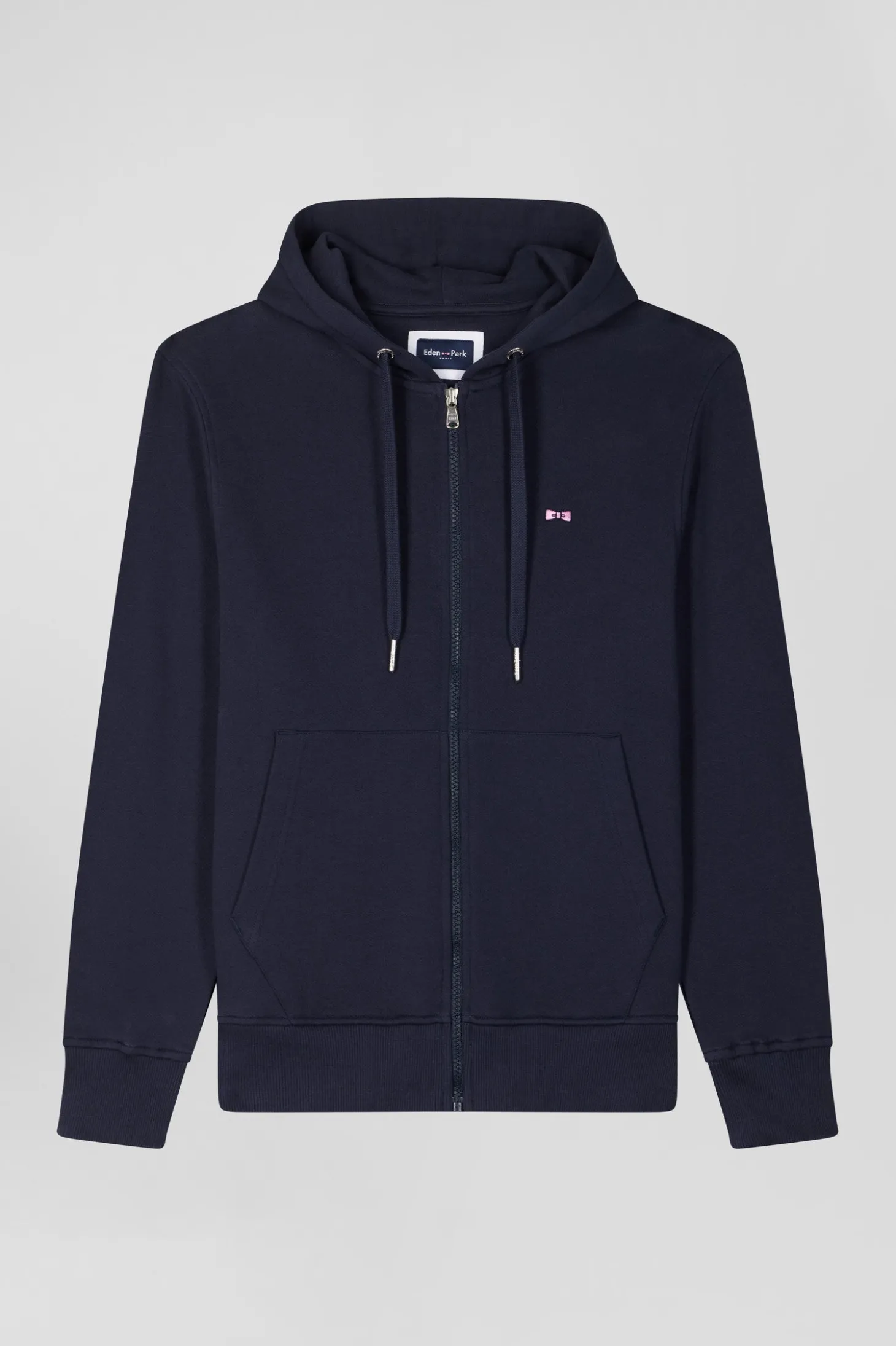 Sweatshirt zippé à capuche en molleton coton bleu marine coupe Regular