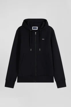 Sweatshirt zippé à capuche en molleton coton noir coupe Regular