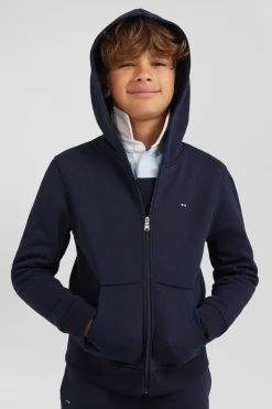 Sweatshirt zippé à capuche en coton bleu marine coupe Regular