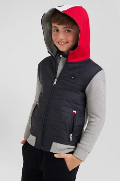 Sweatshirt zippé à capuche à parmenture matelassée bleu marine coupe Regular