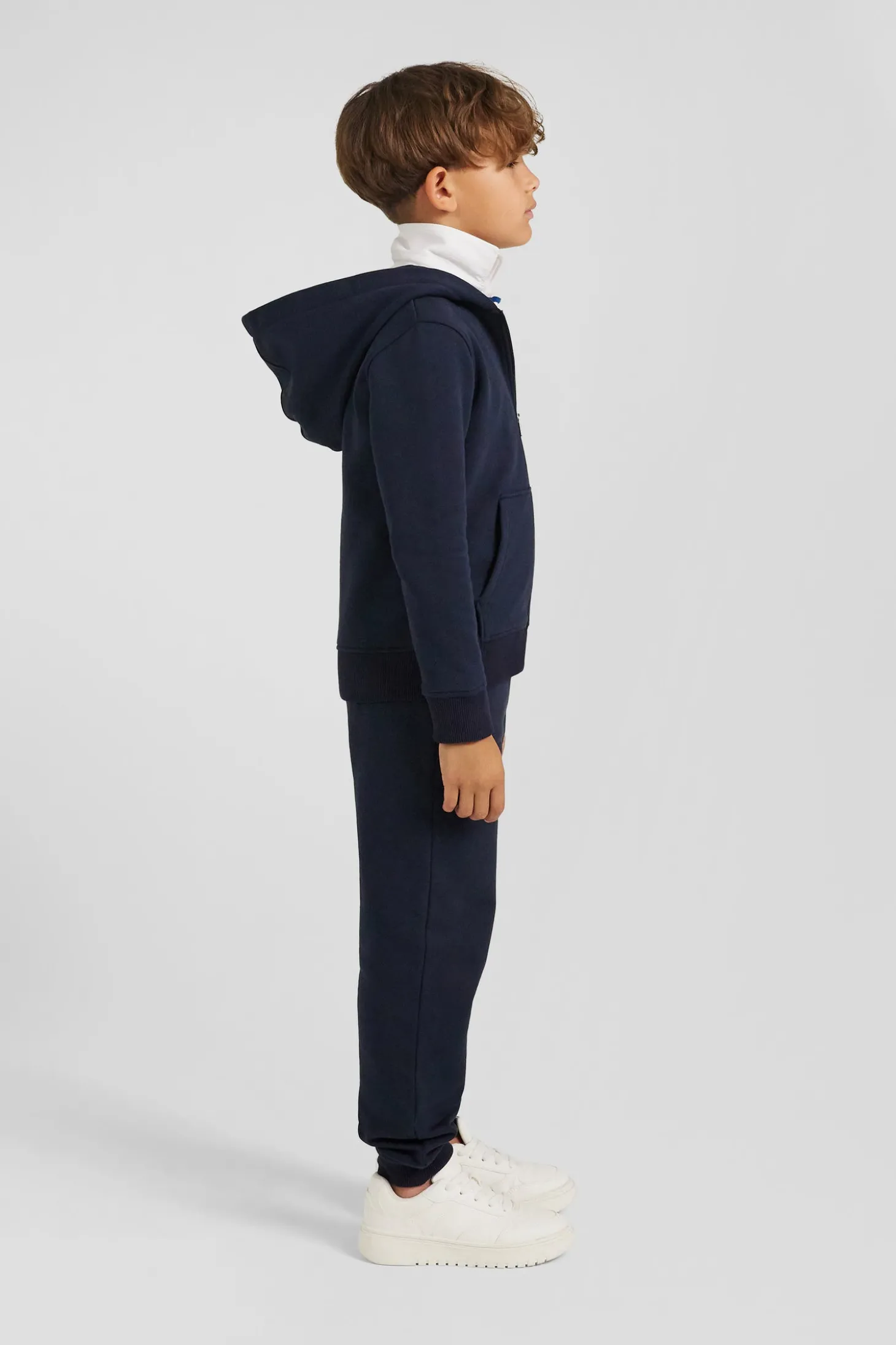 Sweatshirt zippé à capuche en coton bleu marine coupe Regular