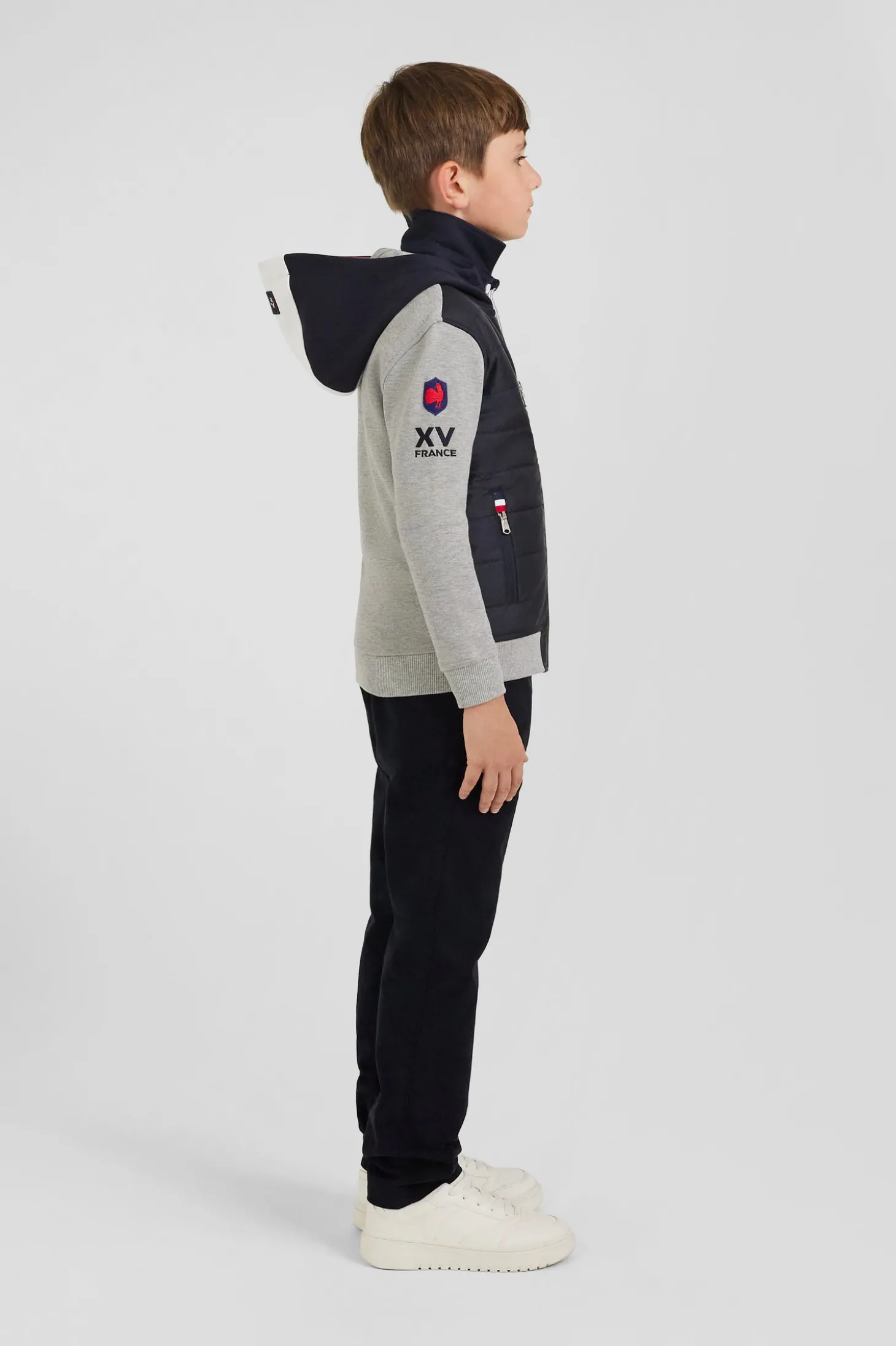 Sweatshirt zippé à capuche à parmenture matelassée bleu marine coupe Regular