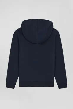 Sweatshirt zippé à capuche en coton bleu marine coupe Regular