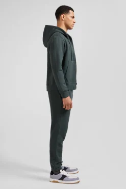 Sweatshirt zippé à capuche en molleton coton vert coupe Regular