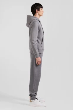 Sweatshirt zippé à capuche en molleton coton gris coupe Regular