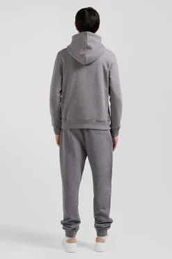 Sweatshirt zippé à capuche en molleton coton gris coupe Regular