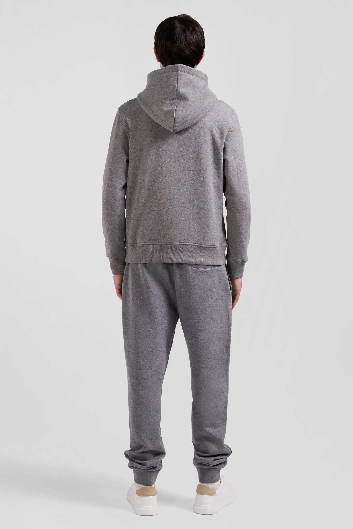 Sweatshirt zippé à capuche en molleton coton gris coupe Regular