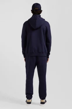 Sweatshirt zippé à capuche en molleton coton bleu marine coupe Regular