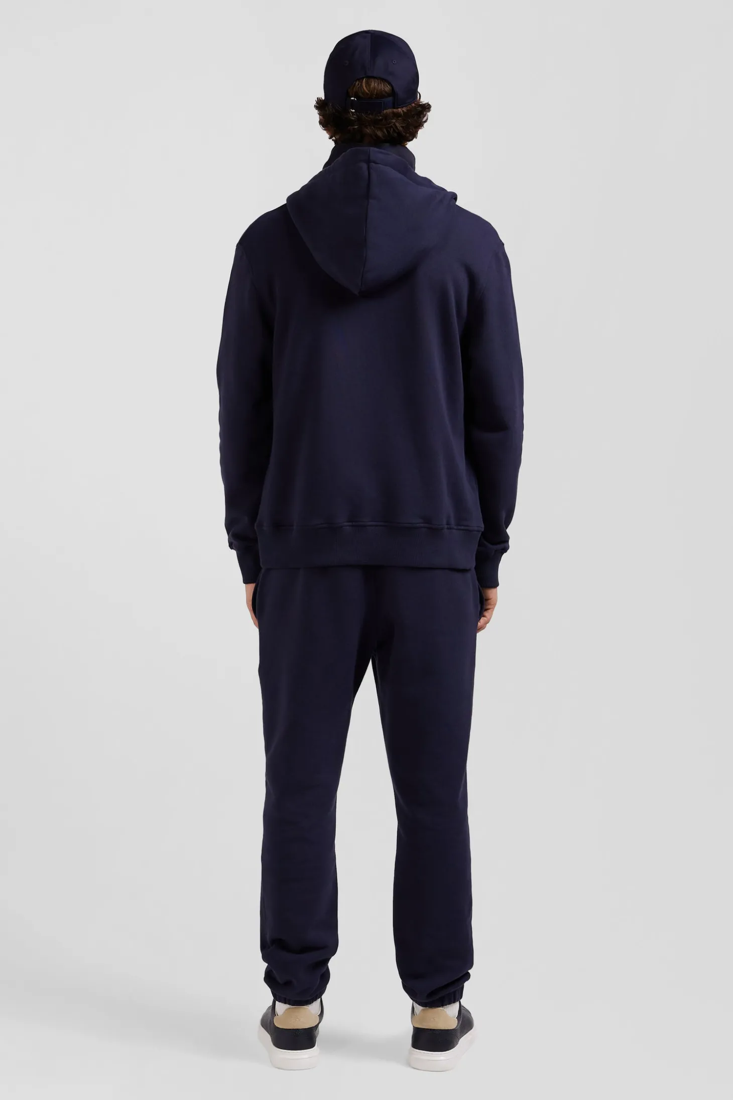 Sweatshirt zippé à capuche en molleton coton bleu marine coupe Regular