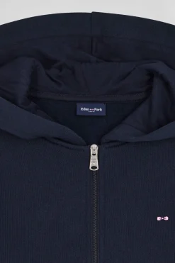 Sweatshirt zippé à capuche en coton bleu marine coupe Regular