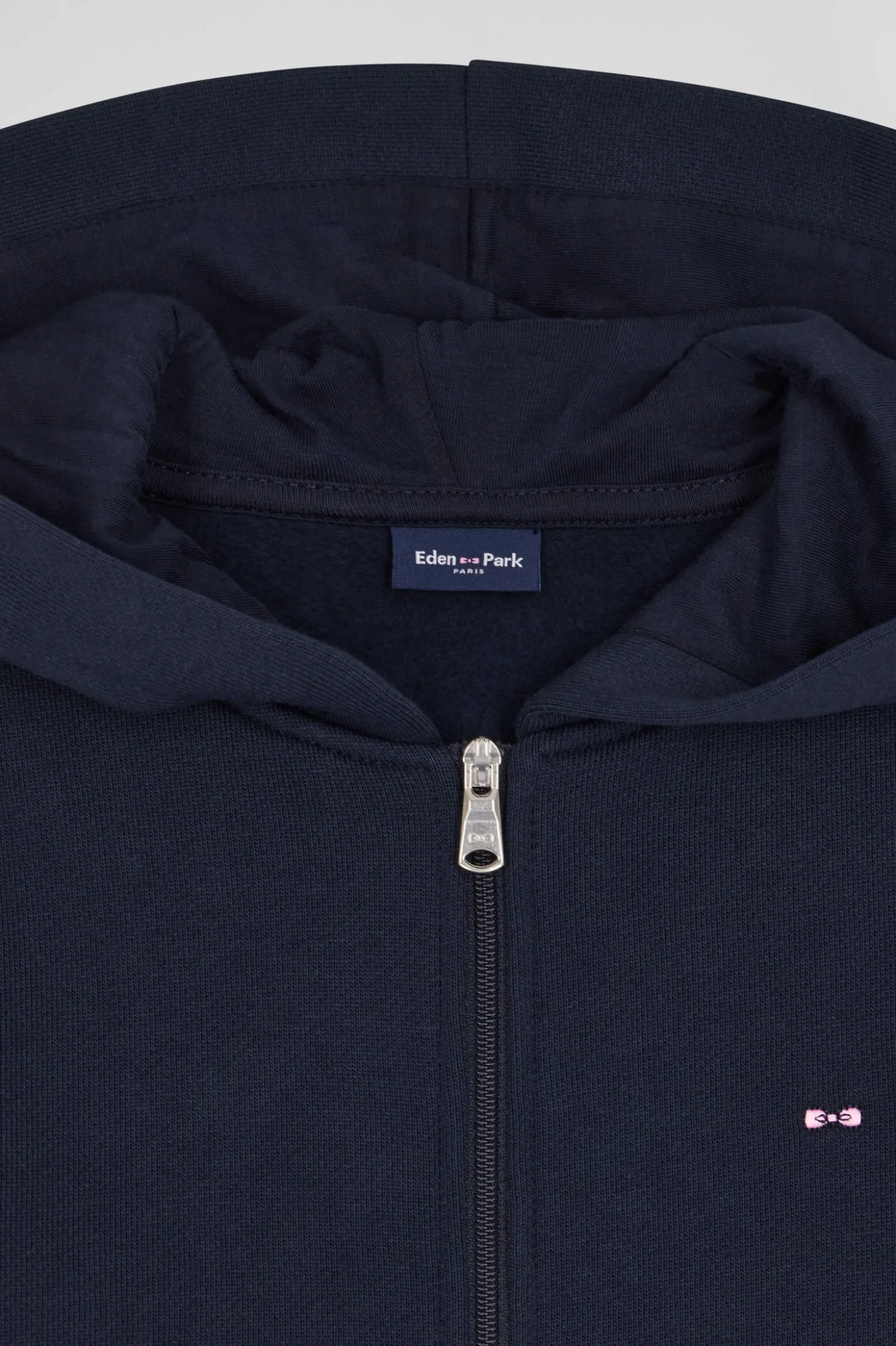 Sweatshirt zippé à capuche en coton bleu marine coupe Regular