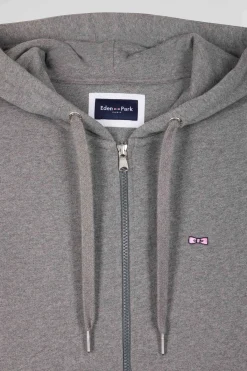 Sweatshirt zippé à capuche en molleton coton gris coupe Regular