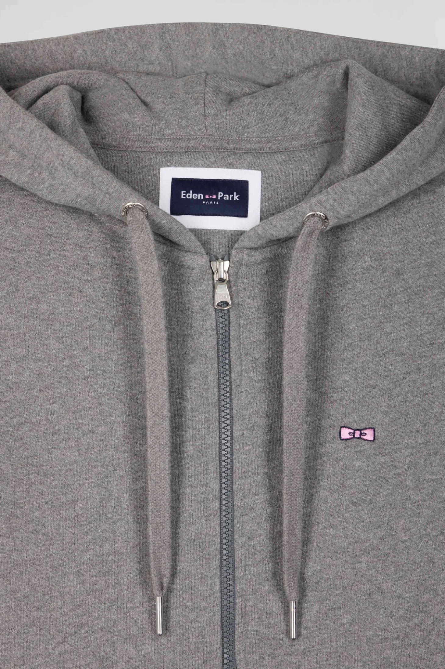 Sweatshirt zippé à capuche en molleton coton gris coupe Regular