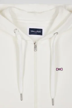 Sweatshirt zippé à capuche en molleton coton écru coupe Regular