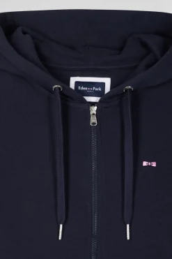Sweatshirt zippé à capuche en molleton coton bleu marine coupe Regular