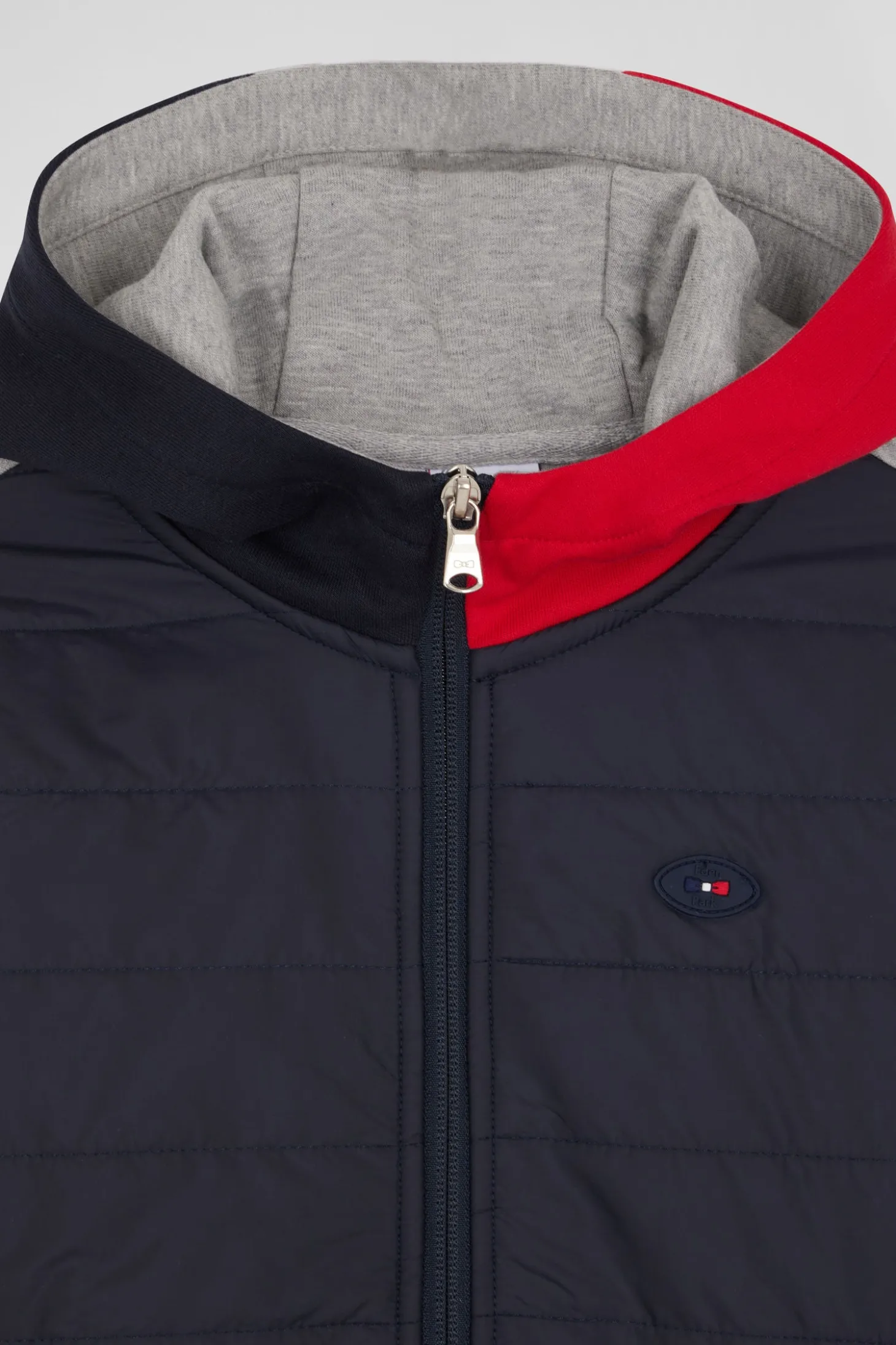 Sweatshirt zippé à capuche à parmenture matelassée bleu marine coupe Regular