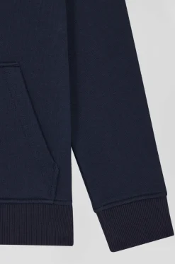 Sweatshirt zippé à capuche en coton bleu marine coupe Regular