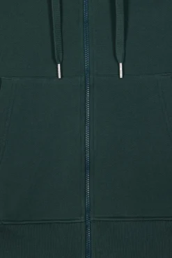 Sweatshirt zippé à capuche en molleton coton vert coupe Regular