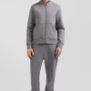 Sweatshirt zippé à col montant en molleton coton uni gris coupe Regular