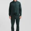 Sweatshirt zippé à col montant en molleton coton uni vert coupe Regular