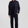 Sweatshirt zippé à col montant bleu marine passepoil rose coupe Regular