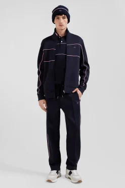 Sweatshirt zippé à col montant bleu marine passepoil rose coupe Regular